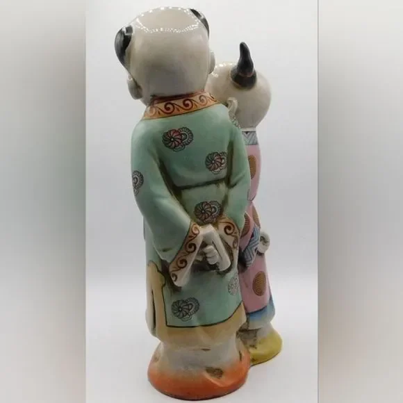 Vintage Antique Japanese Porcelain Polychrome Kutani Imari Double Statue 14"Tall - Picture 6 of 9